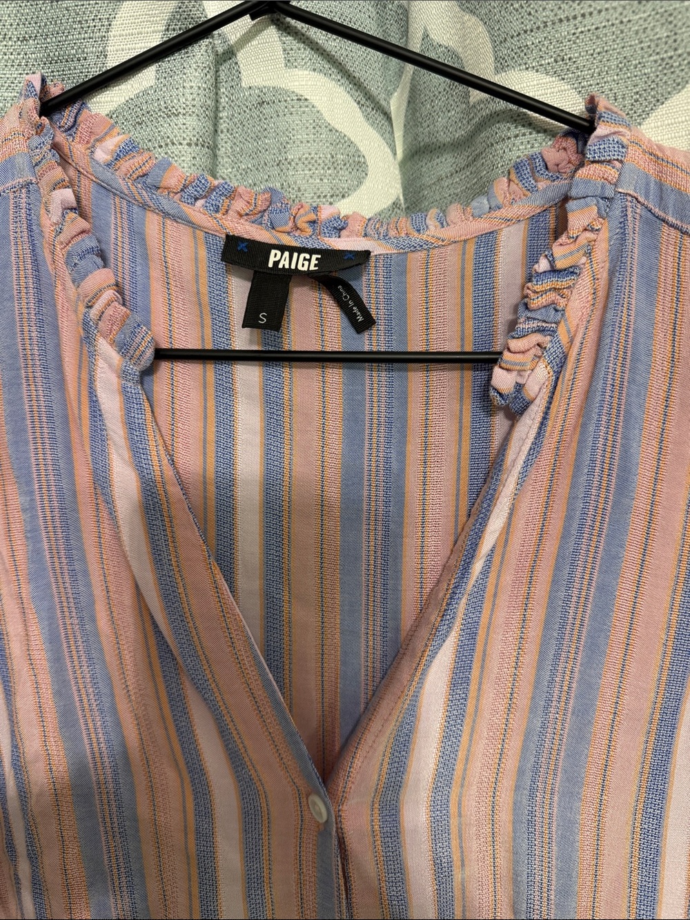 PAIGE Pink and Blue Striped Button-Down Blouse - Picture 2 of 4